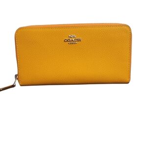 Coach Pebbled Leather Zip Wallet in Mustard